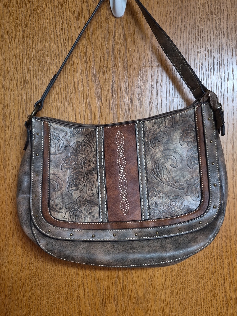 Justin Boots Bag, Western-Style Brown Floral Embossed Shoulder Bag